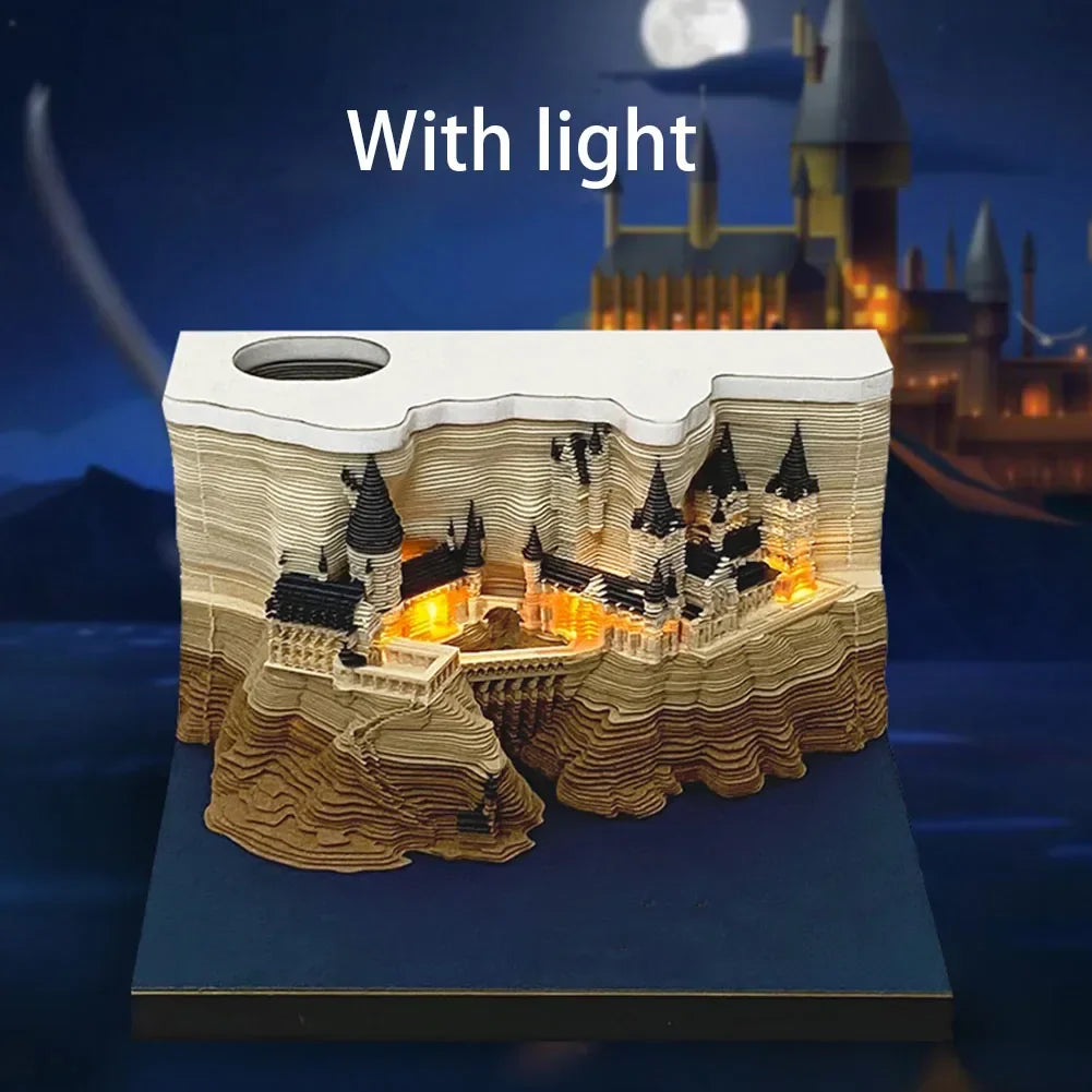 2025 3D Castle Paper Sculpture Desk Calendar Magic Castle Memo Pad Tear-Away Notepad DIY Craft Gifts for Home Office School