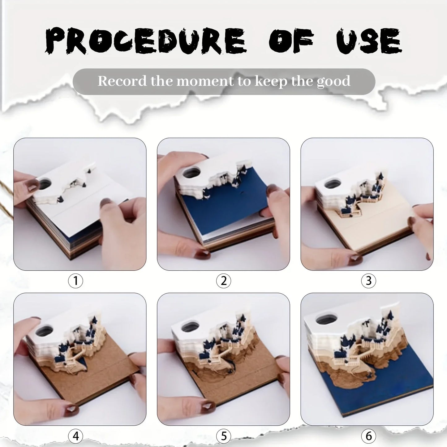 2025 3D Castle Paper Sculpture Desk Calendar Magic Castle Memo Pad Tear-Away Notepad DIY Craft Gifts for Home Office School